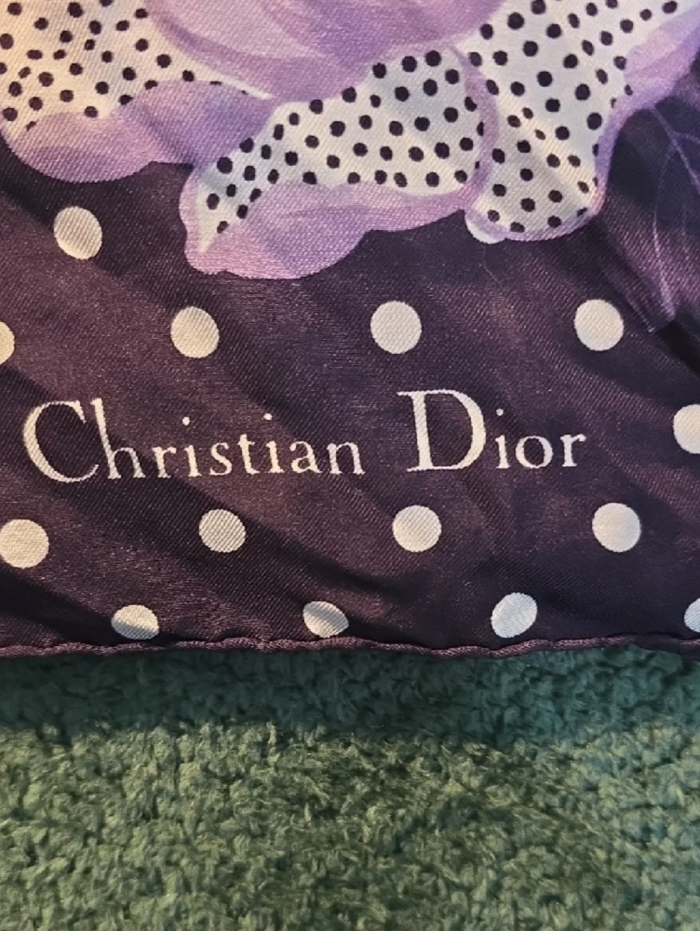 Dior Purple Floral Polka Dot Silk Scarf